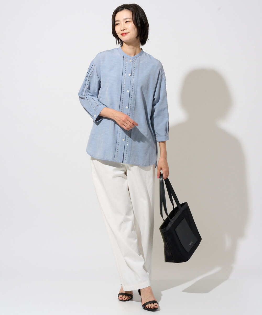 PZBGD22290 GEORGES RECH(ジョルジュ・レッシュ) アイレット刺繡8分袖ブラウス カーキ