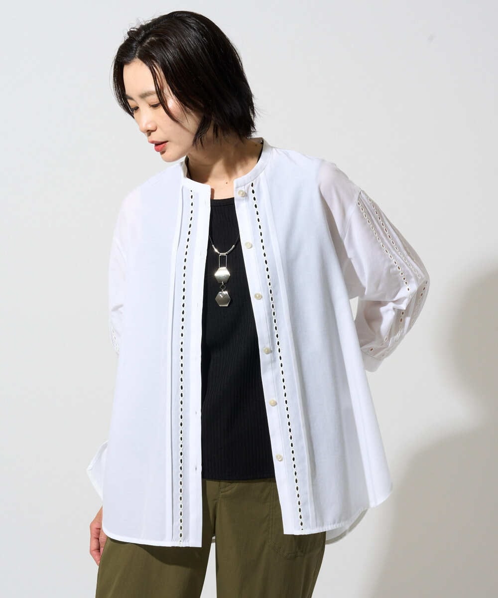 PZBGD22290 GEORGES RECH(ジョルジュ・レッシュ) アイレット刺繡8分袖ブラウス カーキ