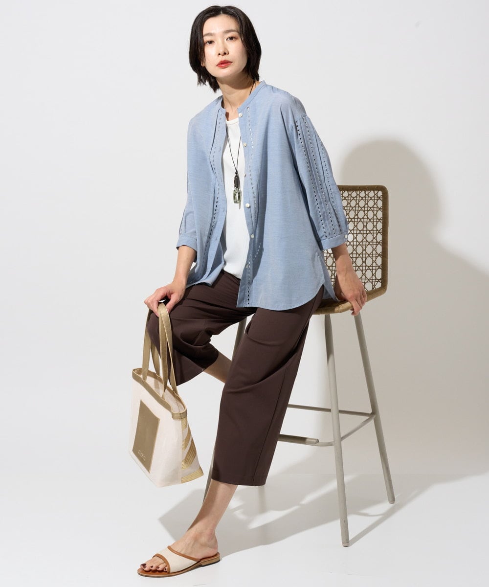 PZBGD22290 GEORGES RECH(ジョルジュ・レッシュ) アイレット刺繡8分袖ブラウス カーキ