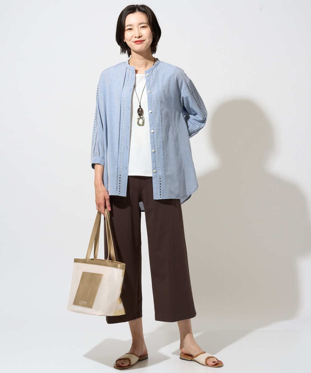 PZBGD22290 GEORGES RECH(ジョルジュ・レッシュ) アイレット刺繡8分袖ブラウス カーキ