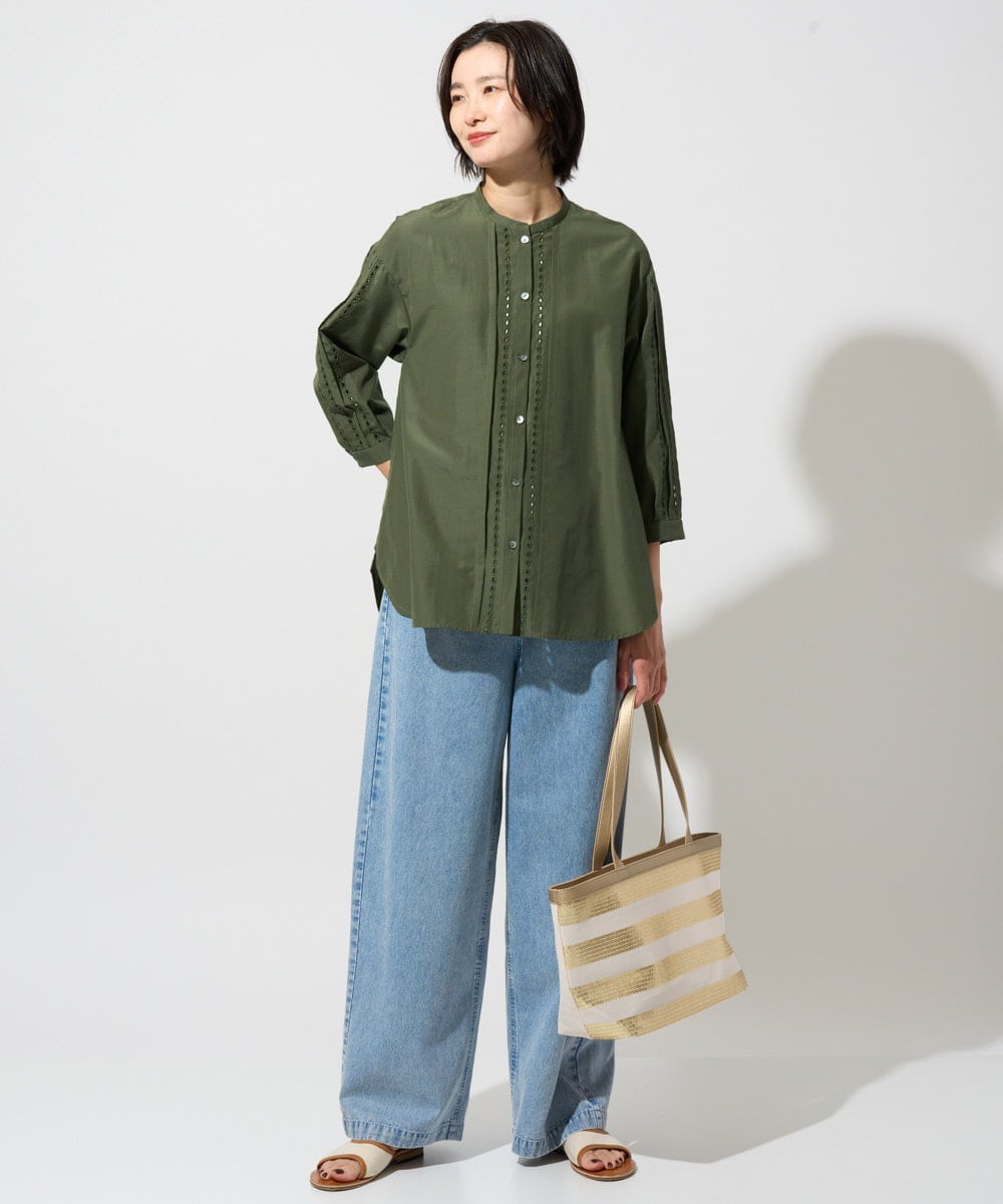 PZBGD22290 GEORGES RECH(ジョルジュ・レッシュ) アイレット刺繡8分袖ブラウス カーキ