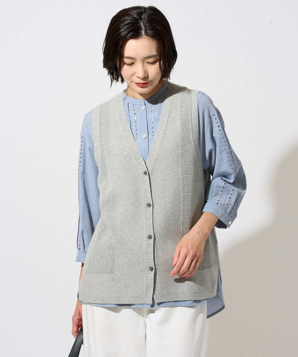 PZBGD22290 GEORGES RECH(ジョルジュ・レッシュ) アイレット刺繡8分袖ブラウス カーキ