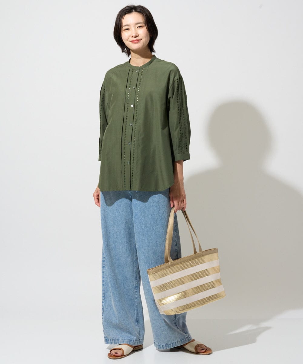 PZBGD22290 GEORGES RECH(ジョルジュ・レッシュ) アイレット刺繡8分袖ブラウス カーキ