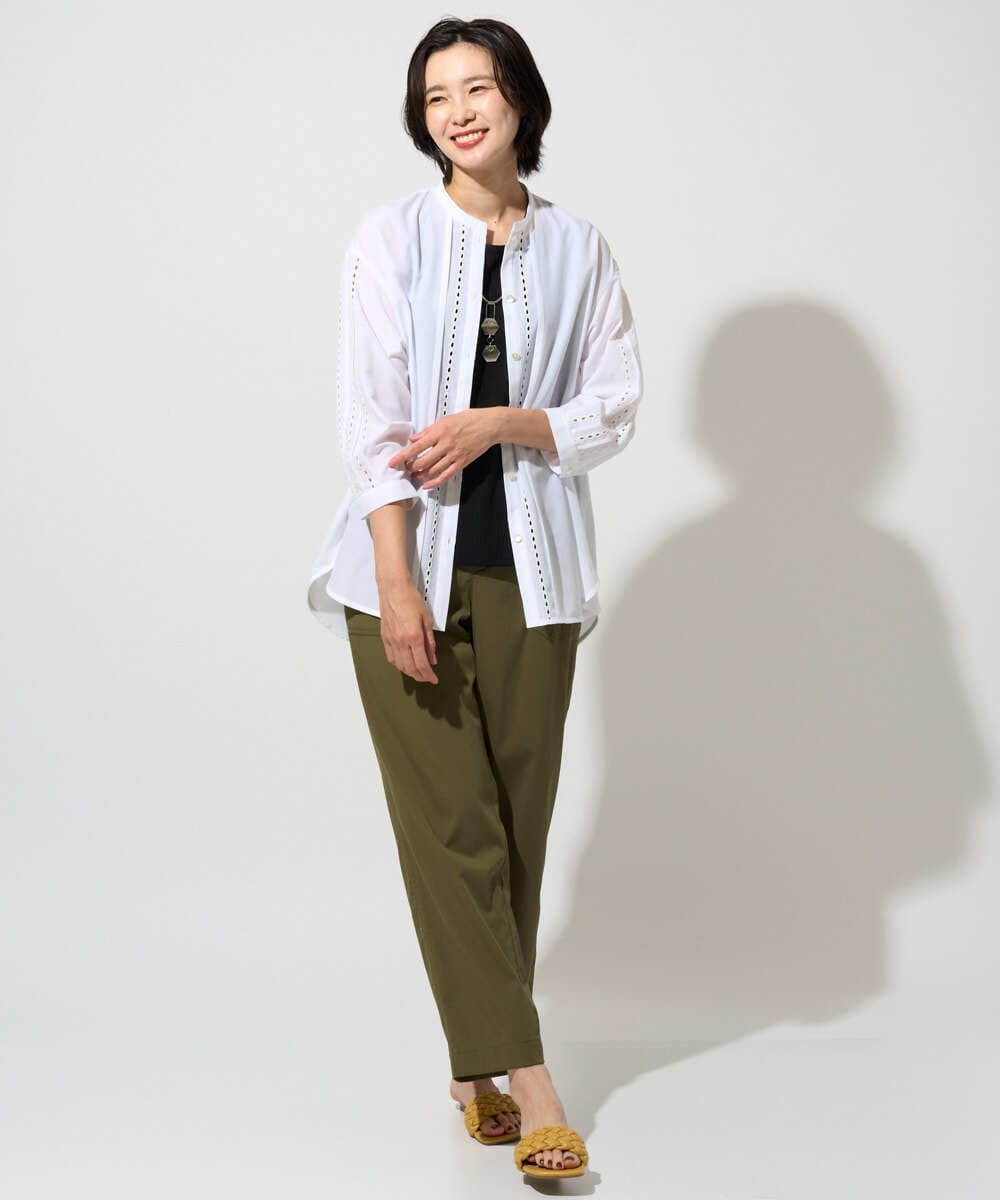 PZBGD22290 GEORGES RECH(ジョルジュ・レッシュ) アイレット刺繡8分袖ブラウス カーキ