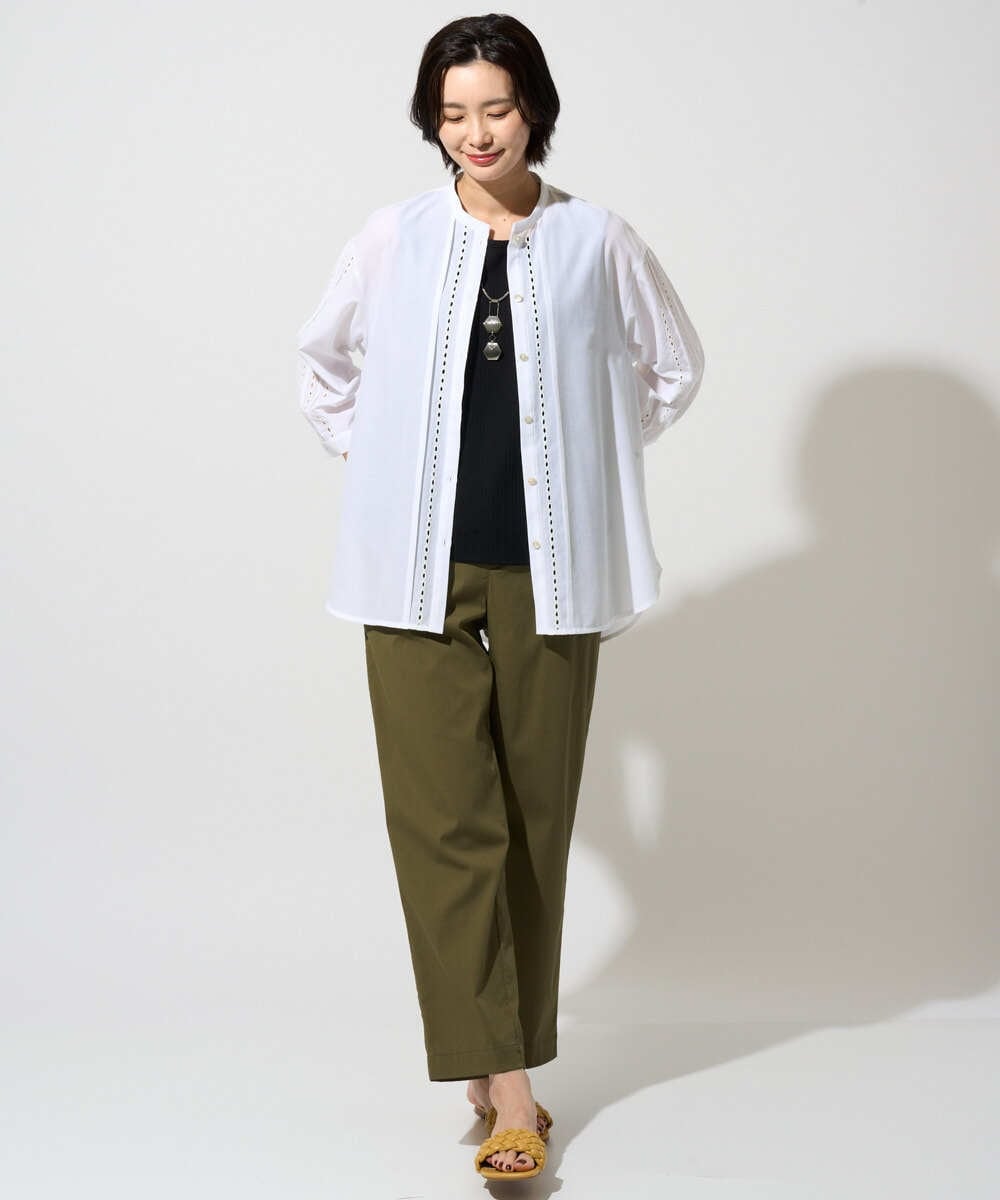 PZBGD22290 GEORGES RECH(ジョルジュ・レッシュ) アイレット刺繡8分袖ブラウス カーキ