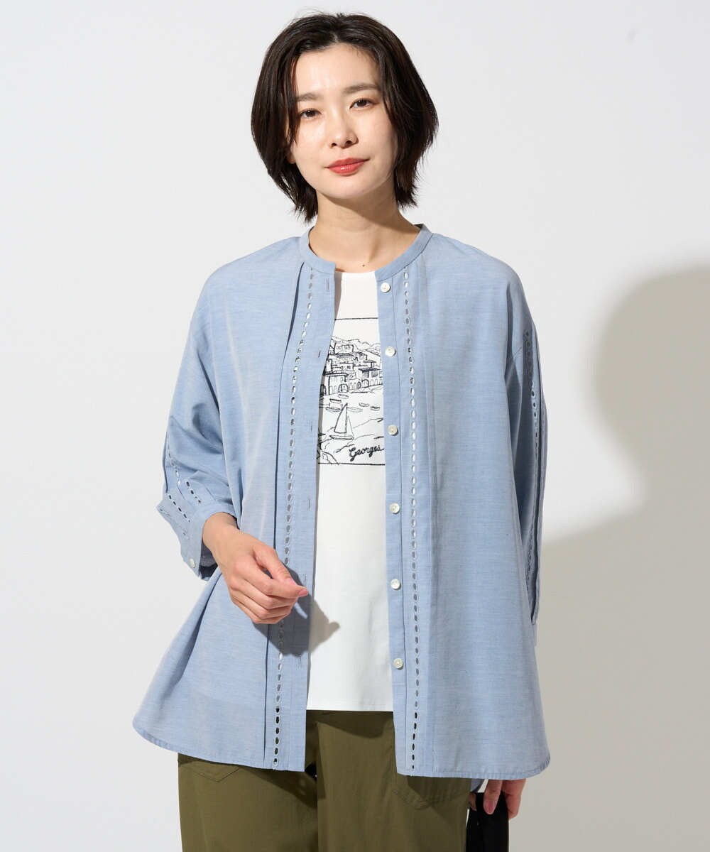 PZBGD22290 GEORGES RECH(ジョルジュ・レッシュ) アイレット刺繡8分袖ブラウス カーキ