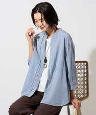 PZBGD22290 GEORGES RECH(ジョルジュ・レッシュ) アイレット刺繡8分袖ブラウス ライトブルー