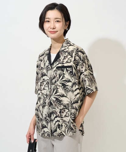 PZBGD32270  リーフプリントオープンカラーシャツ