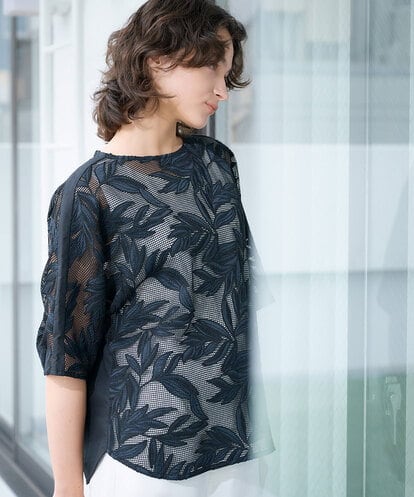 PZBGD37290  メッシュアップリケドルマンスリーブブラウス