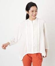 PZBGS10290 GEORGES RECH(ジョルジュ・レッシュ) ドロストギャザーピンタックブラウス ライトブルー
