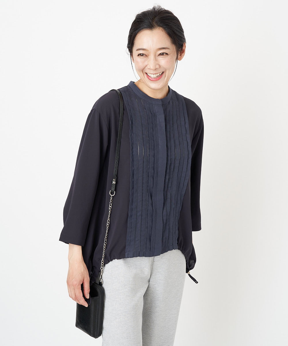 PZBGS10290 GEORGES RECH(ジョルジュ・レッシュ) ドロストギャザーピンタックブラウス ライトブルー