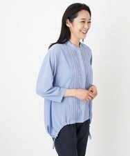 PZBGS10290 GEORGES RECH(ジョルジュ・レッシュ) ドロストギャザーピンタックブラウス ライトブルー