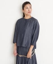 PZBGS25290 GEORGES RECH(ジョルジュ・レッシュ)  [セットアップ対応]ナチュラルシャンブレー6分袖ブラウス ネイビー