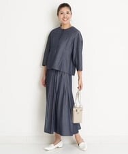 PZBGS25290 GEORGES RECH(ジョルジュ・レッシュ)  [セットアップ対応]ナチュラルシャンブレー6分袖ブラウス ネイビー