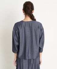 PZBGS25290 GEORGES RECH(ジョルジュ・レッシュ)  [セットアップ対応]ナチュラルシャンブレー6分袖ブラウス ネイビー