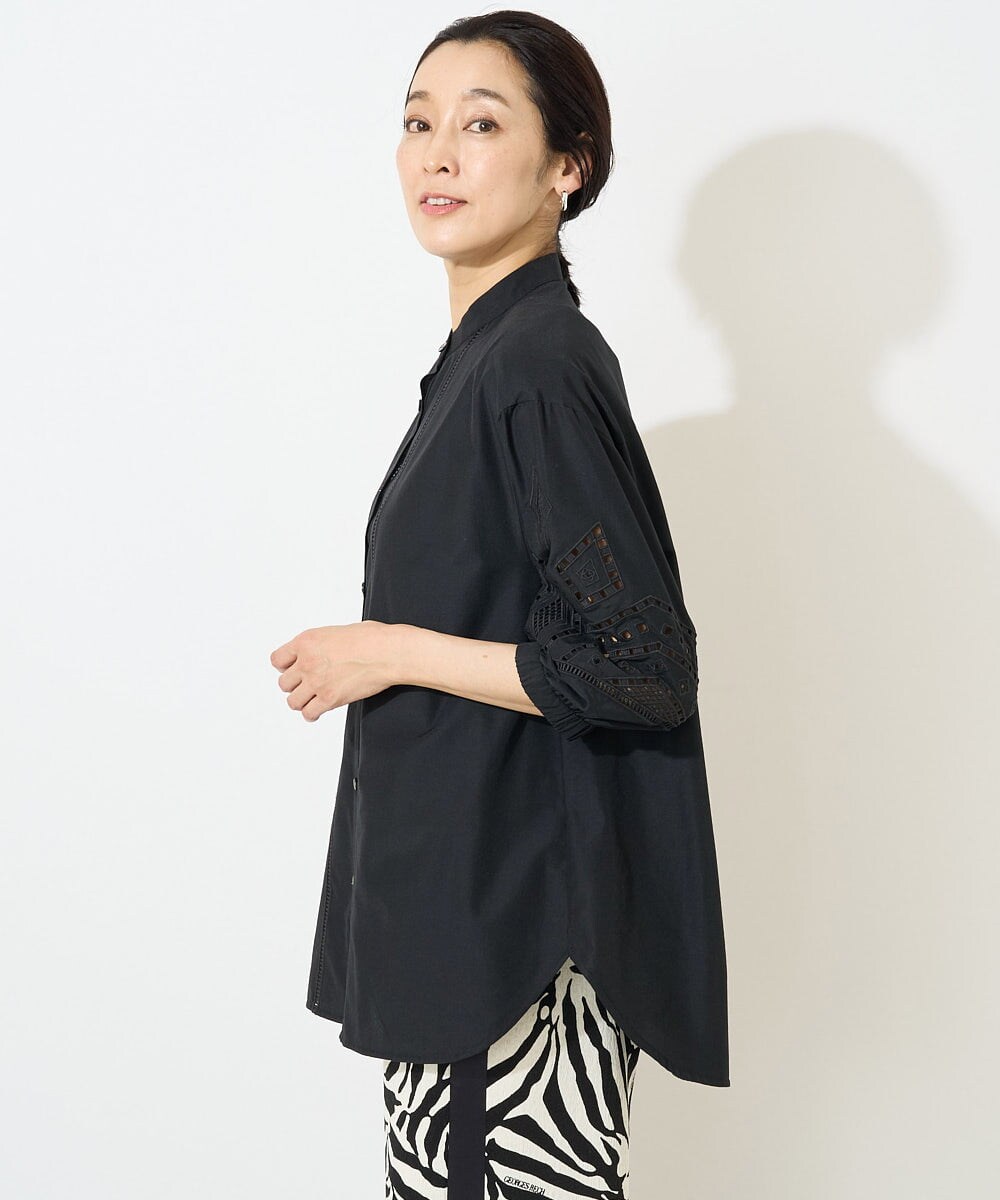 PZBGV56330 GEORGES RECH(ジョルジュ・レッシュ) エンブロイダリー9分袖チュニックブラウス ブラック