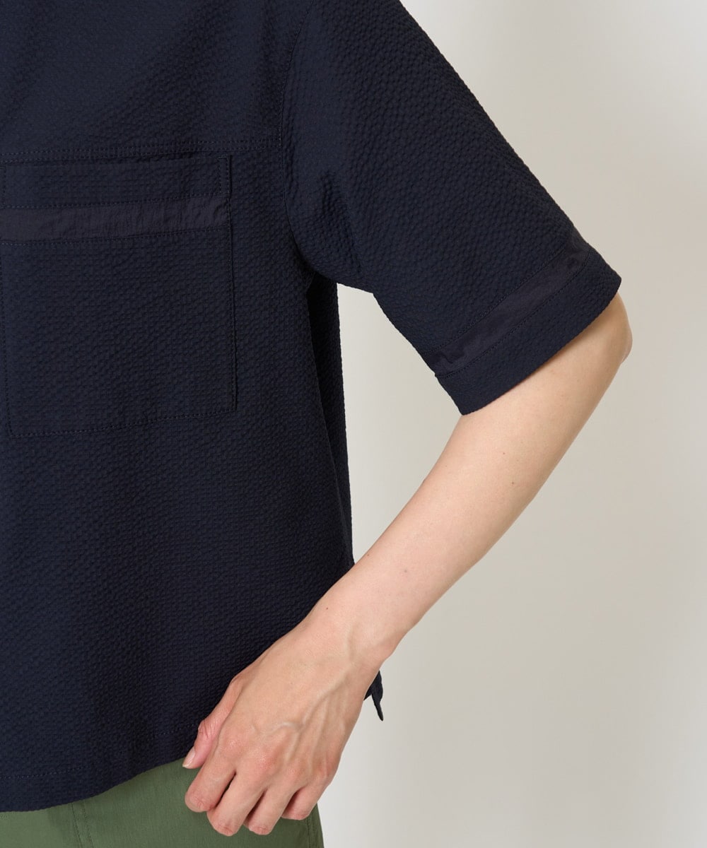 PZBHA55360 GEORGES RECH(ジョルジュ・レッシュ) [接触冷感/吸水速乾]サッカーシャドーギンガムシャツ ネイビー
