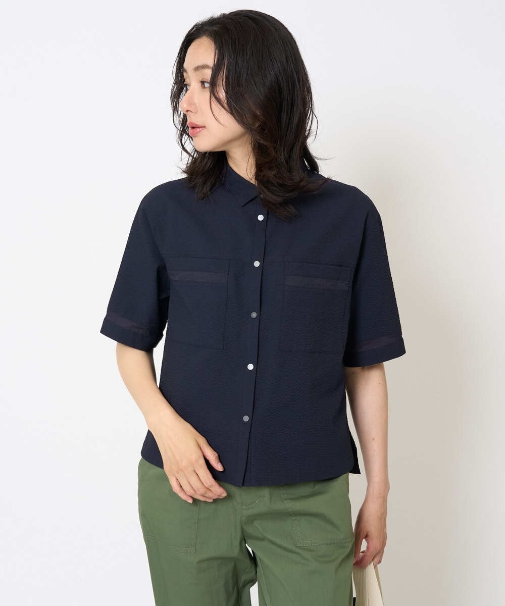 PZBHA55360 GEORGES RECH(ジョルジュ・レッシュ) [接触冷感/吸水速乾]サッカーシャドーギンガムシャツ ネイビー