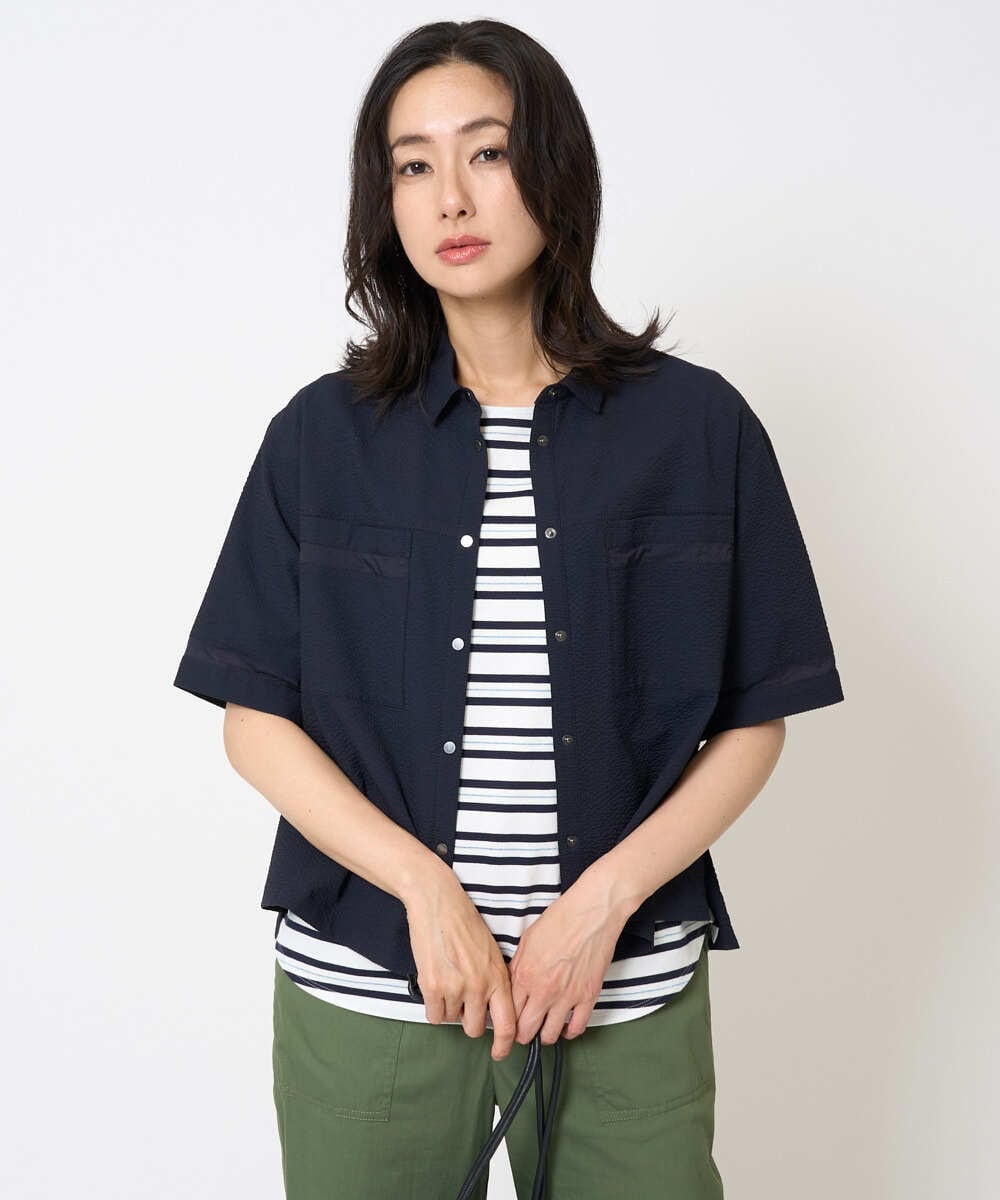 PZBHA55360 GEORGES RECH(ジョルジュ・レッシュ) [接触冷感/吸水速乾]サッカーシャドーギンガムシャツ ネイビー