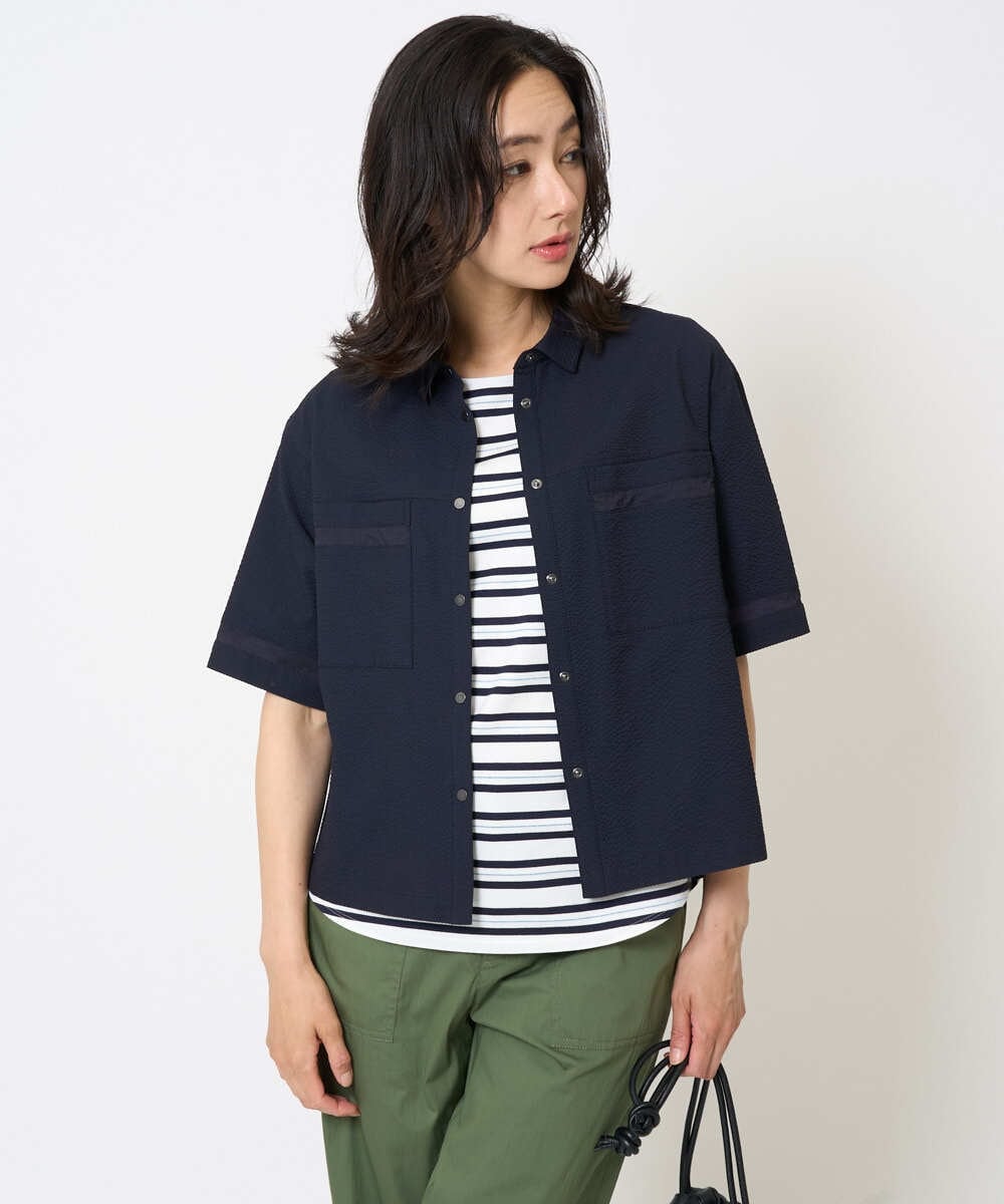 PZBHA55360 GEORGES RECH(ジョルジュ・レッシュ) [接触冷感/吸水速乾]サッカーシャドーギンガムシャツ ネイビー