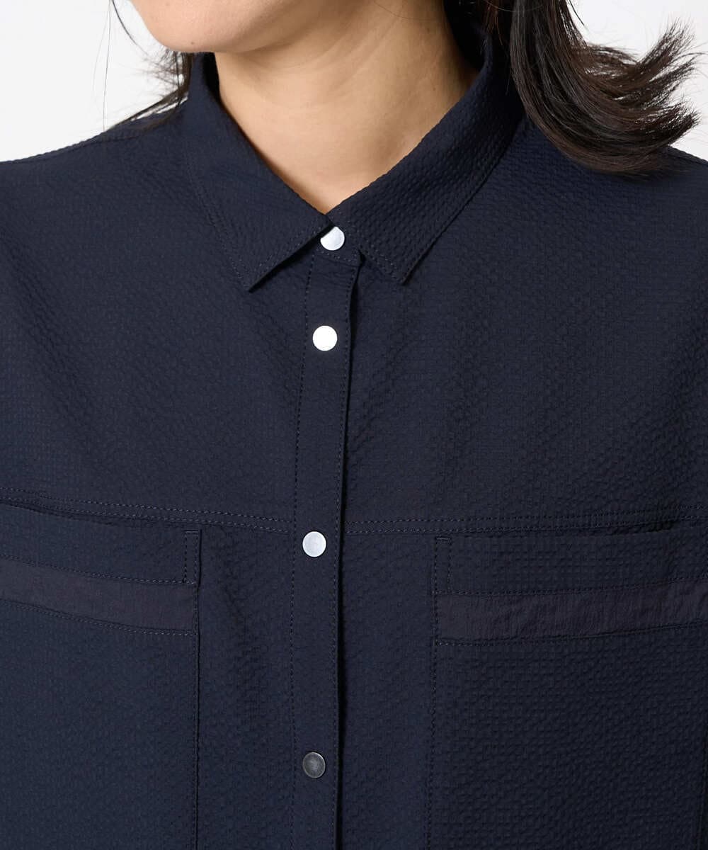 PZBHA55360 GEORGES RECH(ジョルジュ・レッシュ) [接触冷感/吸水速乾]サッカーシャドーギンガムシャツ ネイビー