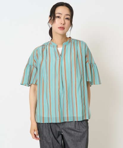 PZBHA68250 GEORGES RECH [接触冷感]ランダムストライプフレアスリーブブラウス