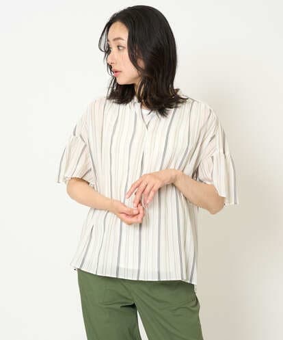 PZBHA68250 GEORGES RECH [接触冷感]ランダムストライプフレアスリーブブラウス