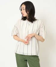 PZBHA68250 GEORGES RECH(ジョルジュ・レッシュ) [接触冷感]ランダムストライプフレアスリーブブラウス ホワイト系