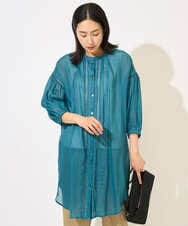 PZBHB02290 GEORGES RECH(ジョルジュ・レッシュ) ラミーハシゴレース7分袖チュニックブラウス ブルー