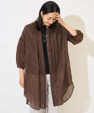PZBHB02290 GEORGES RECH(ジョルジュ・レッシュ) ラミーハシゴレース7分袖チュニックブラウス ブラウン