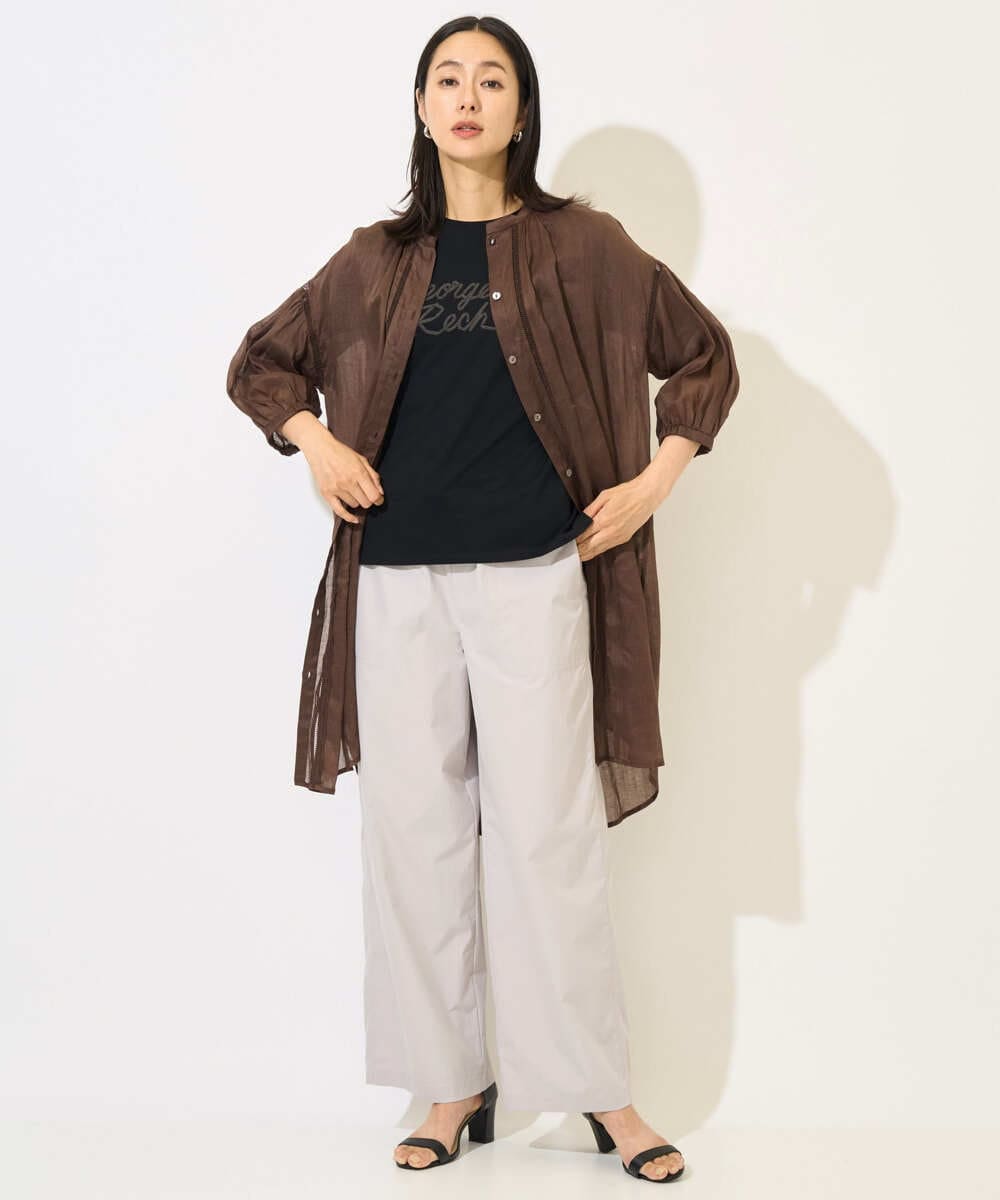 PZBHB02290 GEORGES RECH(ジョルジュ・レッシュ) ラミーハシゴレース7分袖チュニックブラウス ブラウン