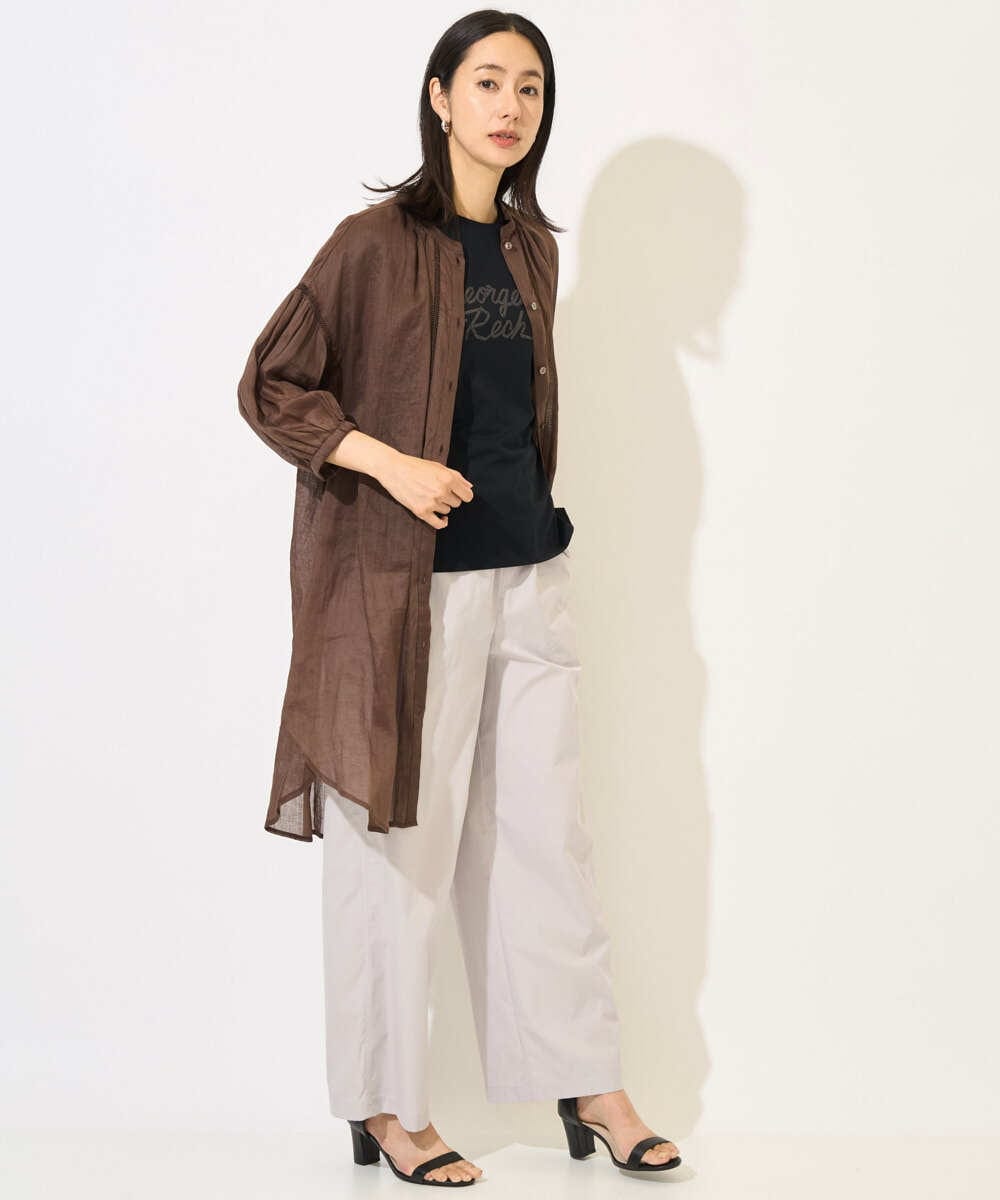 PZBHB02290 GEORGES RECH(ジョルジュ・レッシュ) ラミーハシゴレース7分袖チュニックブラウス ブラウン