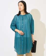 PZBHB02290 GEORGES RECH(ジョルジュ・レッシュ) ラミーハシゴレース7分袖チュニックブラウス ブラウン