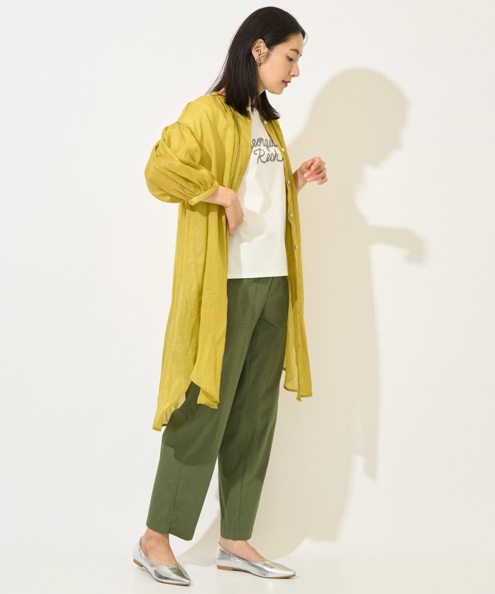 PZBHB02290 GEORGES RECH(ジョルジュ・レッシュ) ラミーハシゴレース7分袖チュニックブラウス ブラウン