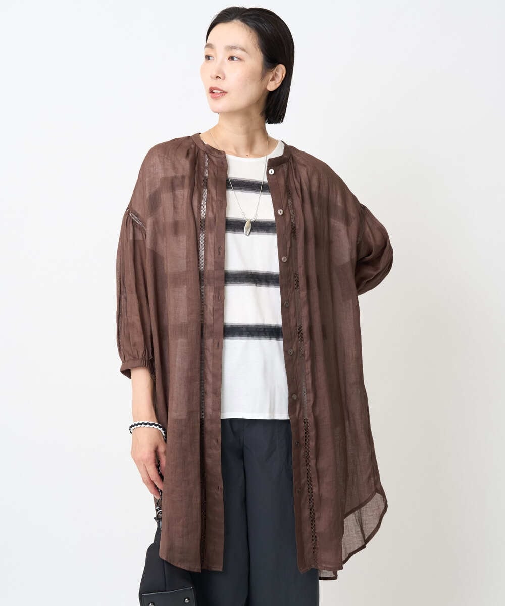PZBHB02290 GEORGES RECH ラミーハシゴレース7分袖チュニックブラウス