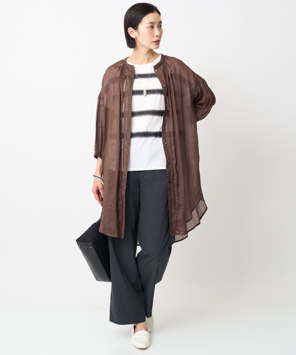 PZBHB02290 GEORGES RECH(ジョルジュ・レッシュ) ラミーハシゴレース7分袖チュニックブラウス ブラウン