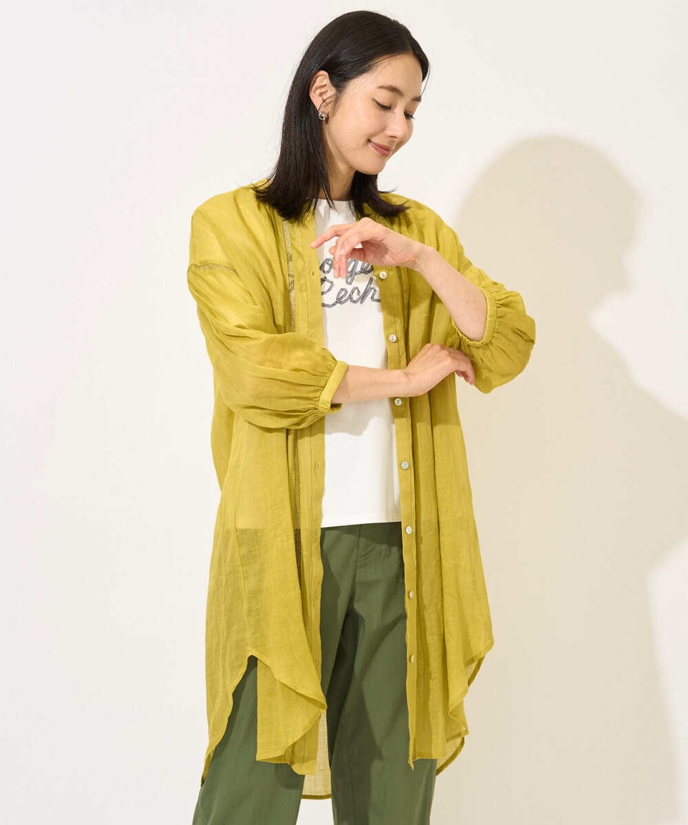 PZBHB02290 GEORGES RECH(ジョルジュ・レッシュ) ラミーハシゴレース7分袖チュニックブラウス ブラウン