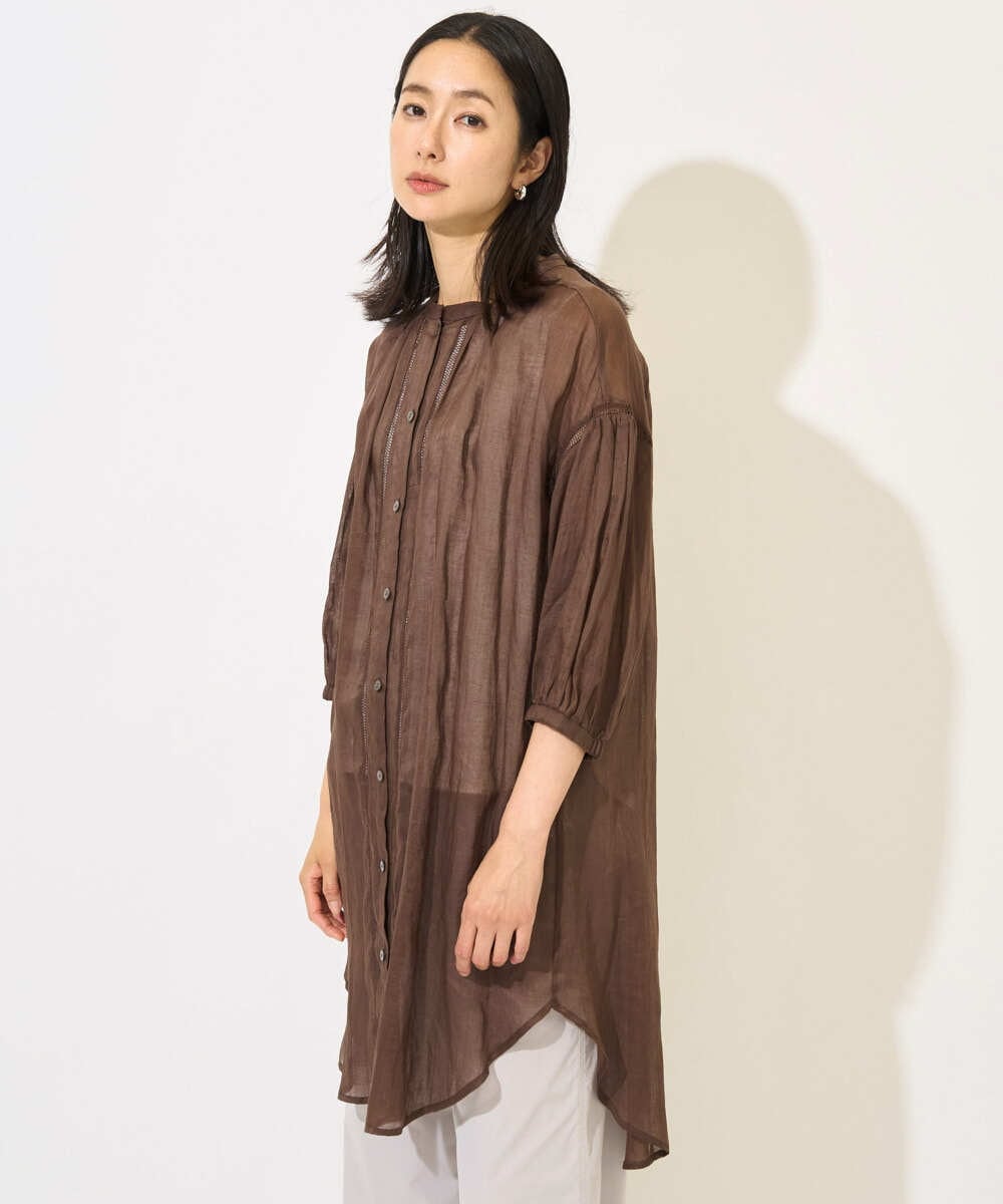 PZBHB02290 GEORGES RECH(ジョルジュ・レッシュ) ラミーハシゴレース7分袖チュニックブラウス ブラウン