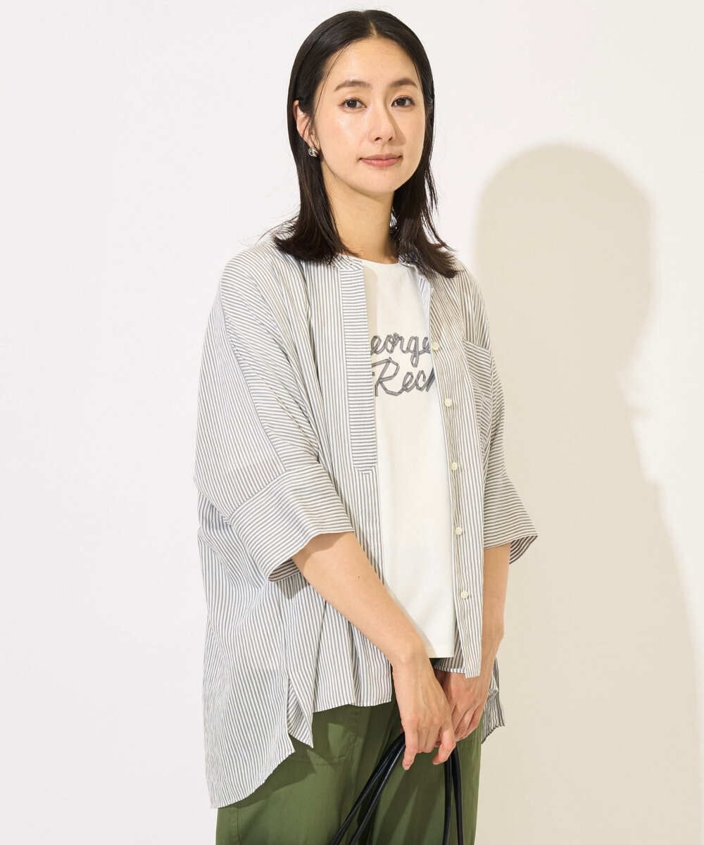 PZBHC35270 GEORGES RECH [追加/接触冷感]バンドカラードルマンスリーブブラウス2