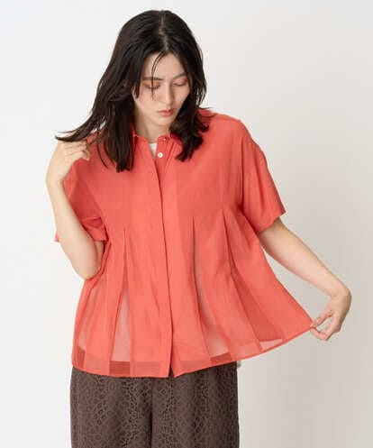 PZBHD44290  メッシュシアータック5分袖ブラウス