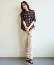 PZBHE63250 GEORGES RECH(ジョルジュ・レッシュ) シアーチェックバンドカラーブラウス ブラウン系