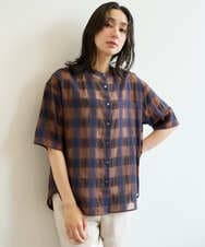 PZBHE63250 GEORGES RECH(ジョルジュ・レッシュ) シアーチェックバンドカラーブラウス ブラウン系