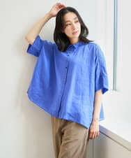 PZBHE66290 GEORGES RECH(ジョルジュ・レッシュ) ハシゴレースドルマンリネンタックシャツ ブルー