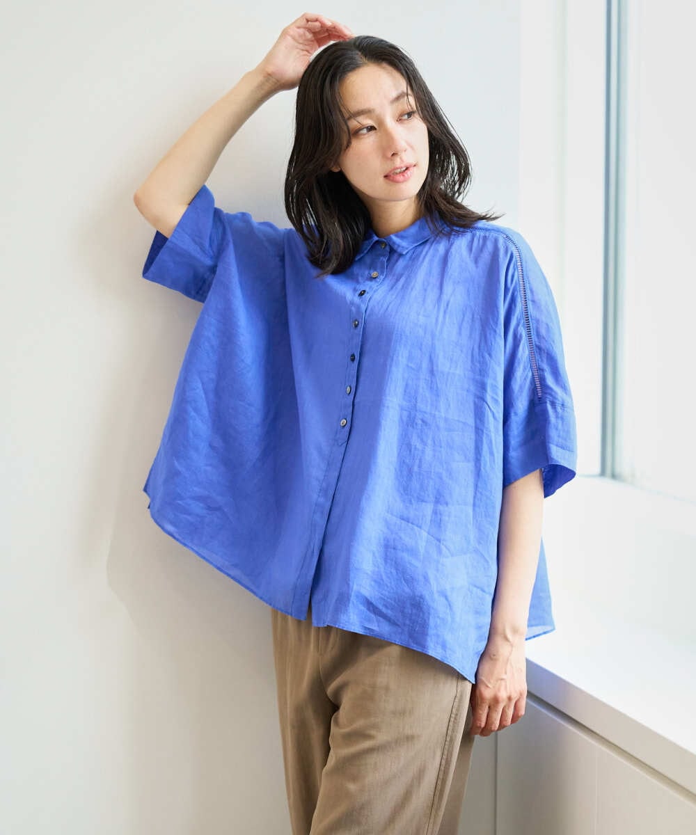 PZBHE66290 GEORGES RECH ハシゴレースドルマンリネンタックシャツ