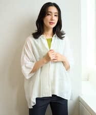 PZBHE66290 GEORGES RECH(ジョルジュ・レッシュ) ハシゴレースドルマンリネンタックシャツ ブルー