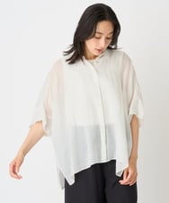 PZBHE66290 GEORGES RECH(ジョルジュ・レッシュ) ハシゴレースドルマンリネンタックシャツ ブルー