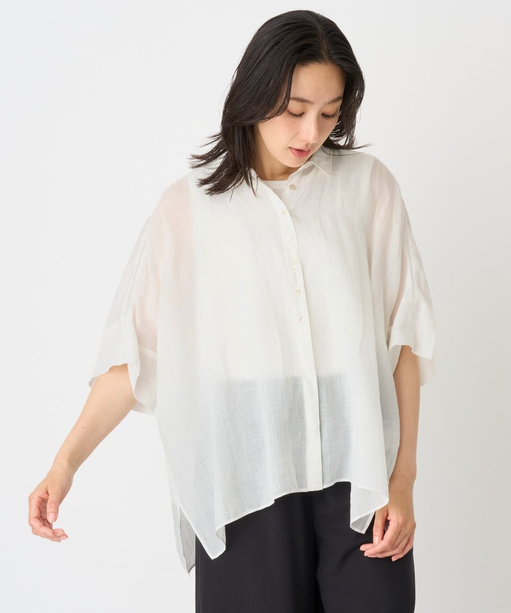PZBHE66290 GEORGES RECH(ジョルジュ・レッシュ) ハシゴレースドルマンリネンタックシャツ ブルー