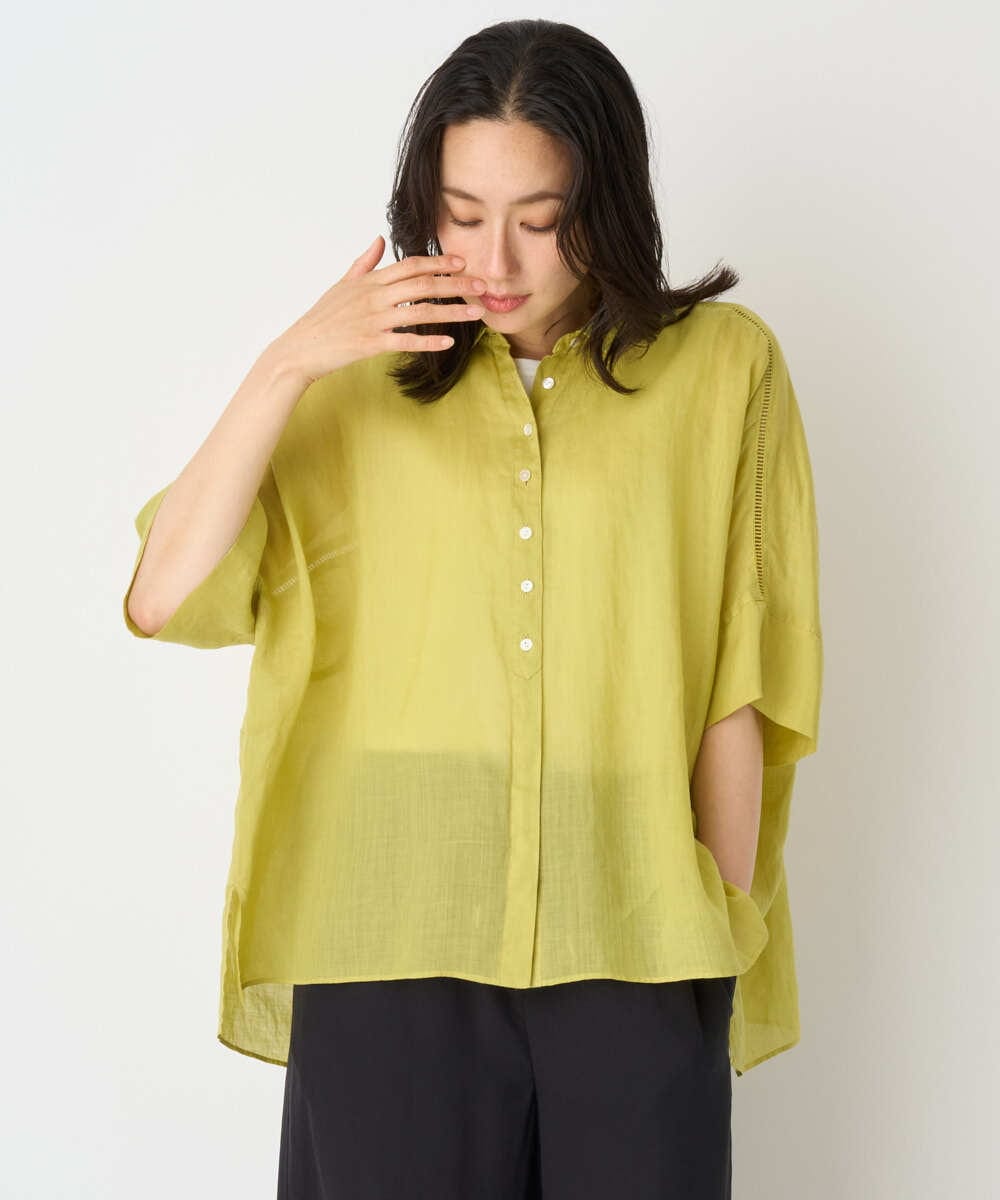 PZBHE66290 GEORGES RECH(ジョルジュ・レッシュ) ハシゴレースドルマンリネンタックシャツ ブルー