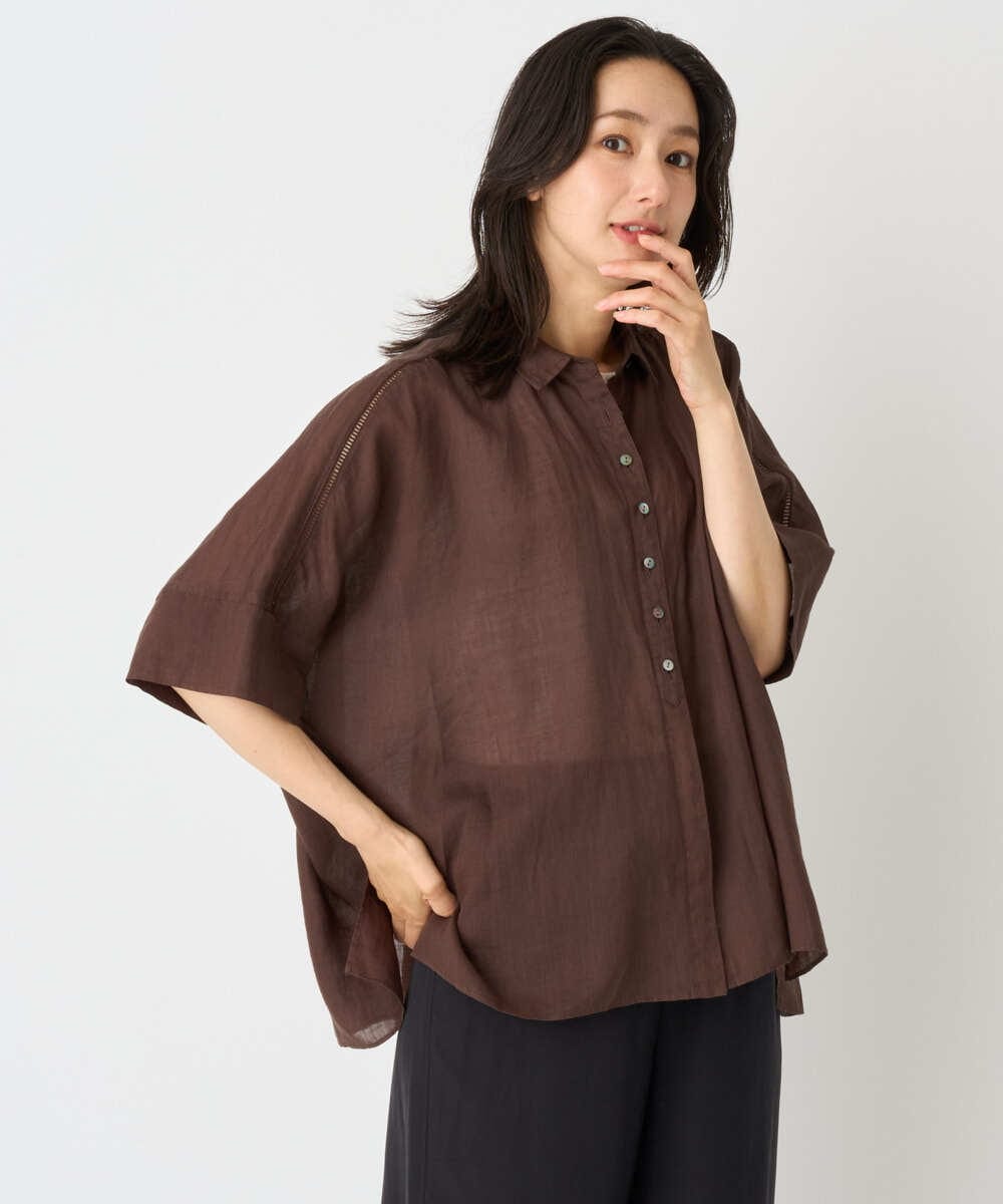 PZBHE66290 GEORGES RECH(ジョルジュ・レッシュ) ハシゴレースドルマンリネンタックシャツ ブルー