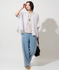 PZBHE66290 GEORGES RECH(ジョルジュ・レッシュ) ハシゴレースドルマンリネンタックシャツ ブルー